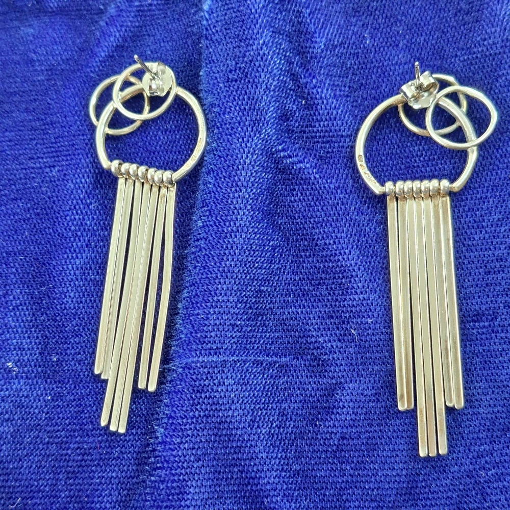 Sterling Silver Circles & Dangle Earrings Post Style - Picture 6 of 14